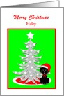 Custom Christmas Black Toy Poodle Dog in Red Santa Hat card