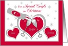 Couples Christmas Custom Name Hearts Toasting Champagne Glasses card