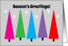 Christmas Season’s Greetings Colorful Trees And Snowflakes card