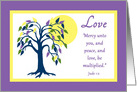 Love Colorful Tree of Life with Sun Bible Quote card