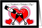 Valentines Day Sweetheart Champagne and Hearts card