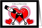 Son and Son in law Custom Valentines Champagne and Hearts card