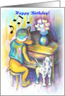 Birthday Over the Hill HumorDog Playing Piano Illustration card