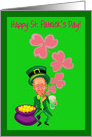 Happy St.Patrick’s Day Leprechaun with Pipe Blowing Shamrocks card