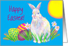 GrandSon Happy Easter-Fluffy,White Bunny Colourful Easter Eggs card