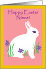 Niece HappyEaster Fluffy White Bunny with Flowers card