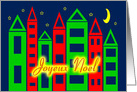 French Christmas Joyeux Noel Starry Night Colorful Cityscape card