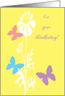 Missing You Birthday Butterflies on Yellow with White Flower card