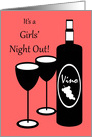 Girls’ Night Birthday Party Invitation Wine Bottle and Glasses card