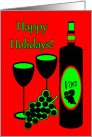 Christmas Wine Bottle Glasses and Grapes card