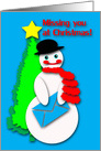 Missing You at Christmas, Snowman w/Card, Cut Paper Colllage Look card