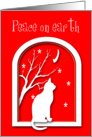 Peace on Earth Christmas Cat on Window Silhouette card