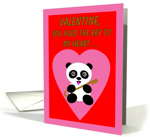 Humor Valentine's Day Panda Bear with Key to Heart card (1024419)