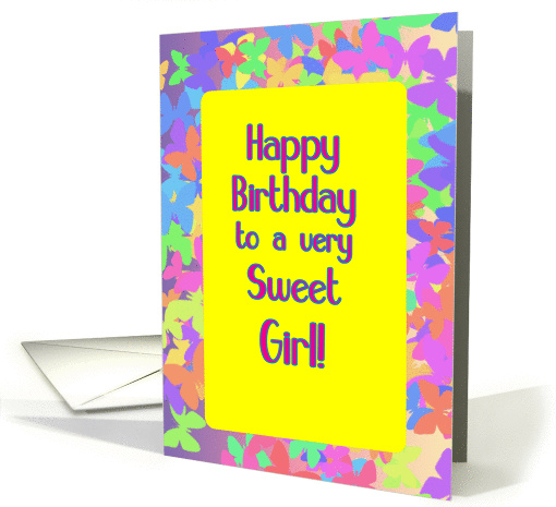 Teen Tween Birthday Colorful Butterfly Frame with Sweet Girl Sign card