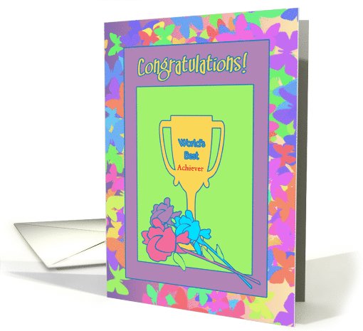 Congratulations Colorful Butterfly Frame With World's best Trophy card