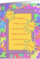 Daughter Congratulations Butterflies with Free Pass on Chores card