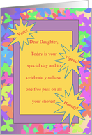 Daughter Birthday Butterflies with Free Pass on Chores card