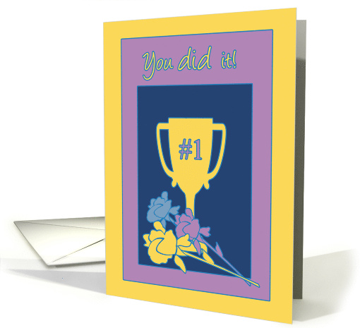 Congratulations Driver's License Yellow Trophy & Bouquet card