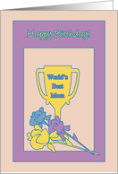 Mom Birthday Yellow Trophy & Bouquet card