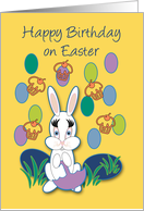 Birthday on Easter It’s Raining Jelly Beans and cupcakes Bunny Rabbit card