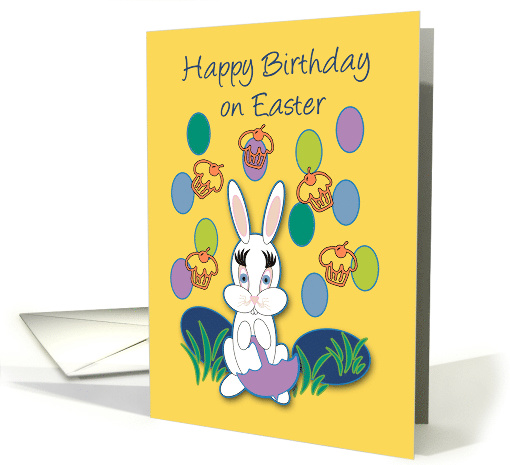 Grandchild Birthday on Easter Raining Jelly Beans and cupcakes card
