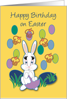 Grandchild Birthday on Easter Raining Jelly Beans and cupcakes card