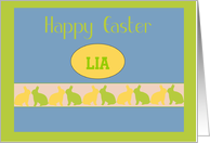 Customize Name Easter Kissing Bunnies with Colored Egg card