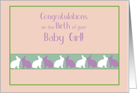 Congratulations Birth Baby Girl Kissing Bunnies card
