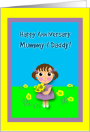 Parents Wedding Anniversary Girl Picking Yellow Flowers card