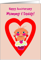 Parents Wedding Anniversary Baby in Heart With Cupcake card