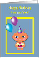 Dad Father Birthday Baby with Cupcake and Balloons card