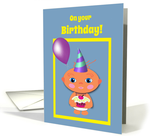 Kids Birthday Baby with Cupcake and Balloon card (1081334)