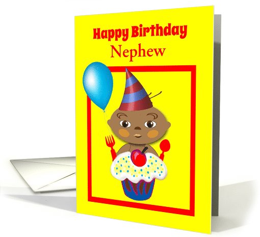 Kids Custom Multicultural Birthday Baby with Cupcake and Balloon card