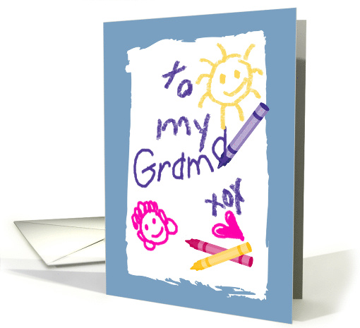 Grandma Birthday Child's Drawing on Paper with Crayons card (1096130)