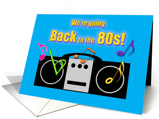 Invitation 1980's Party Colorful Neon Boom Box and Music Notes card