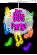 Invitation 1980s Party Colorful Neon Disco Ball and Music Notes card