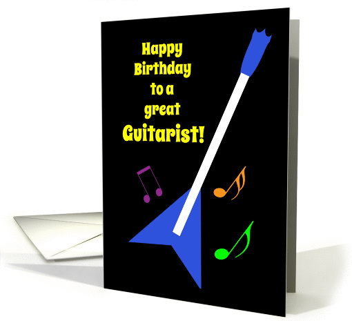 Happy Birthday Flying V Guitar and Colourful Music Notes card