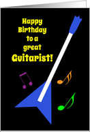 Happy Birthday Flying V Guitar and Colourful Music Notes card