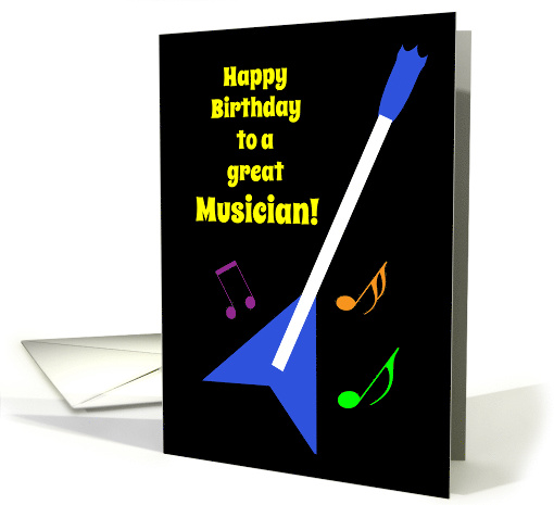 Musician Birthday Flying V Guitar and Colourful Music Notes card
