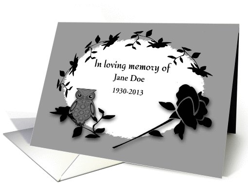 Customizable Invitation Memorial Roses with Owl in Black... (1119178)