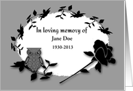 Customizable Invitation Memorial Roses with Owl in Black and White card