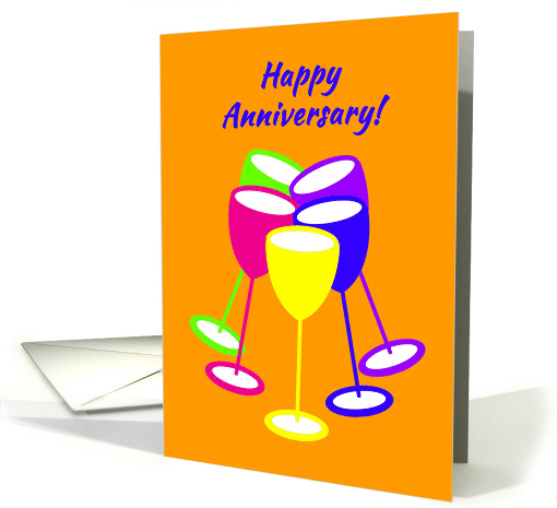 Wedding Anniversary Colourful Toasting Wineglasses card (1122750)
