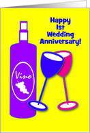 Custom Wedding Anniversary Wine Bottle Colourful Toasting Wineglasses card