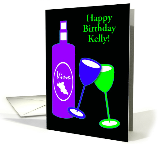 Custom Name Birthday Wine and Colourful Toasting Glasses card