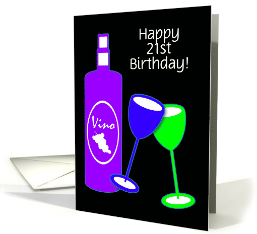 Custom Age Specific Birthday Wine and Colourful Toasting Glasses card