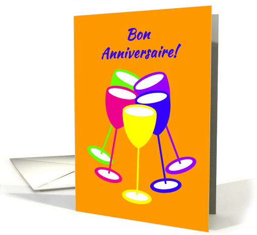 French Birthday Colourful Toasting Glasses card (1124434)