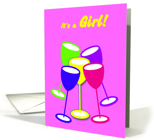Announcement New Baby Colourful Celebrating Toasting Glasses card