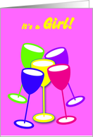 Announcement New Baby Colourful Celebrating Toasting Glasses card