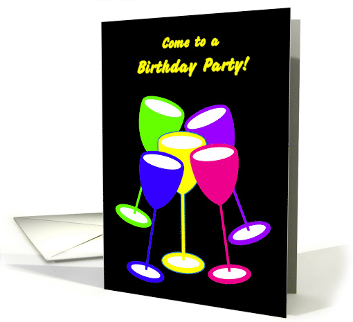 Birthday Invitation Party Colourful Celebrating Toasting Glasses card