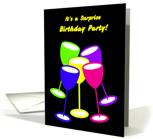 Invitation Surpise Birthday Party Colourful Toasting Glasses card